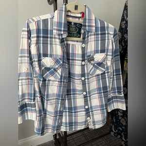 SUPERDRY WOMENS BUTTON DOWN FLANNEL 3/4  SLEEVE